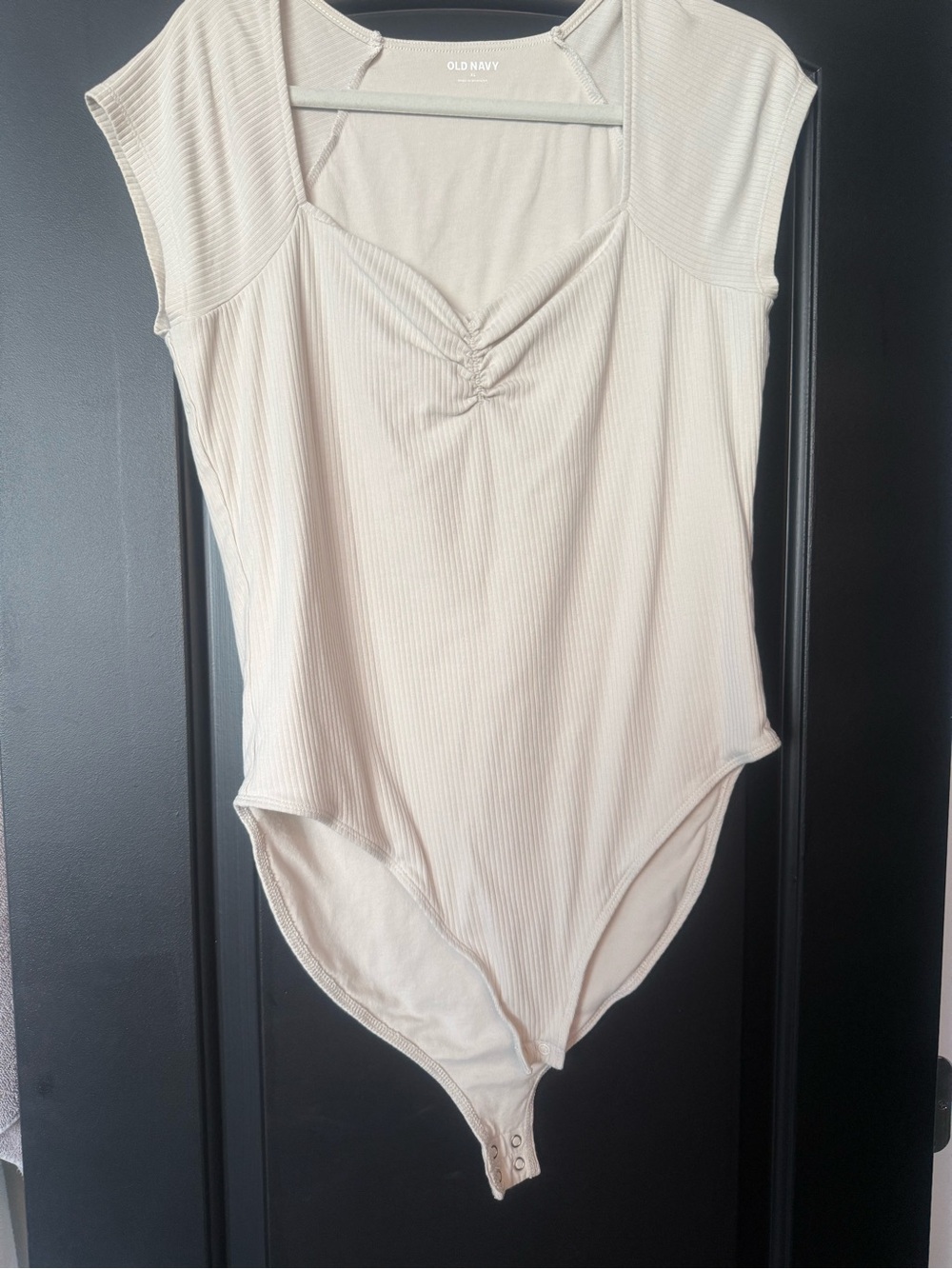 Old Navy Beige Ribbed Sweetheart Cap Sleeve Bodysuit